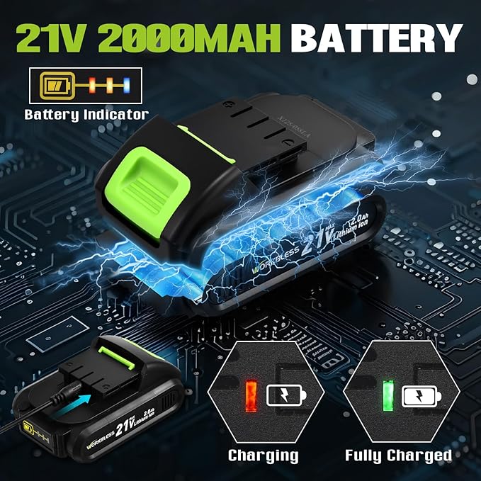 WORKBLESS 21V Power Drill Set, Cordless Drill with Battery and Charger, 3/8'' Keyless Chuck, Variable Speed, 18+1 Torque Setting and 28pcs Bits Tool Set(Green, 1 Battery)