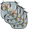 Lunarable Fleur De Lis Chair Cushion Pads Set of 4, Fleur-de-Lis Design with Roses Love Power Ornamental Art, Anti-Slip Seat Padding for Kitchen & Patio, 16"x16", Blue Grey Multicolor
