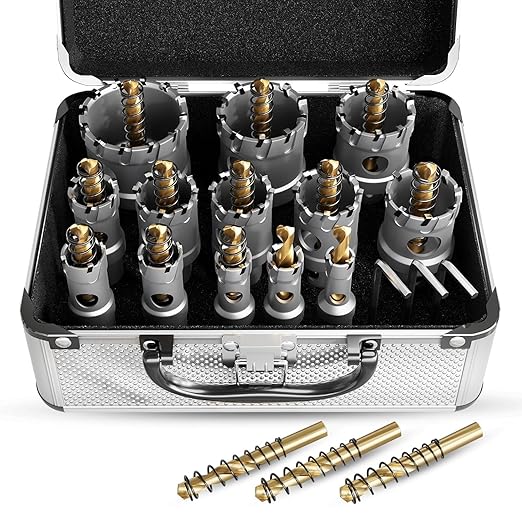 19 PCS (1/2" to 2-1/8") Carbide Hole Saw Kit for Metal - Heavy Duty TCT Hole Cutter Drill Bits Set with Titanium Pilot & L-Wrench, for Stainless Steel/Iron/Aluminum | Metal|