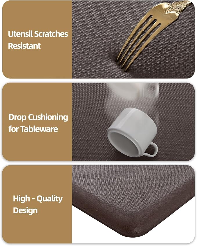 Color&Geometry 0.71" Extra Thick Anti Fatigue Cushion Kitchen Floor Mat,Easy Clean, Water & Oil Proof, Non Slip, Foam Padded Runner Rug for Front Sink,20"x 47" Brown (2.0 Version)