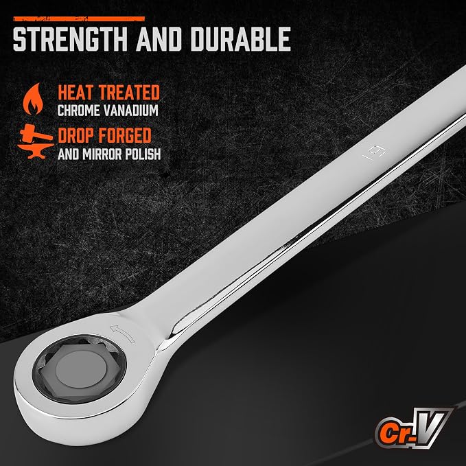 HORUSDY Extra Long Ratcheting Wrench Set, 8-22MM Double Box End, 9-Piece Metric CR-V Steel, with EVA Foam Tool Organizer