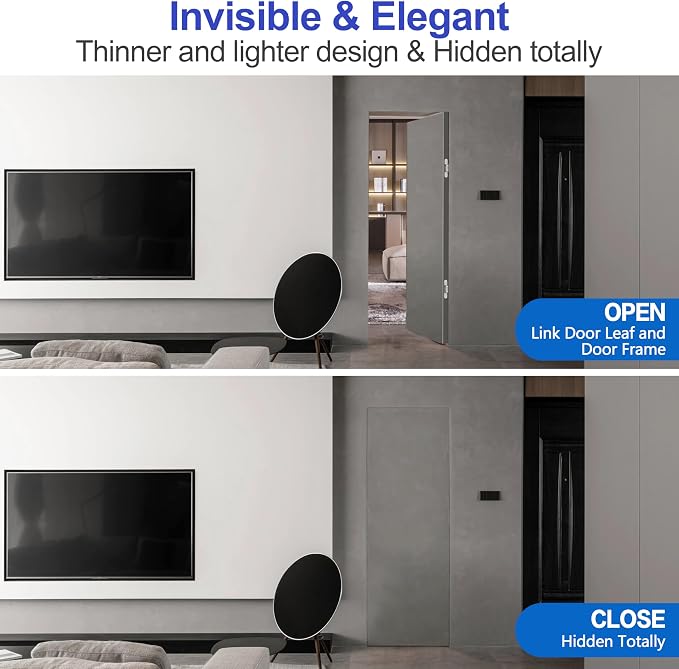 2Kits 7 inch Stainless Steel Hidden Door Hinges -Invisible Hinges for Doors, 180 Degree Swing Concealed Door Hinges, 3 Way Adjustable for Heavy Duty (‎Silver)