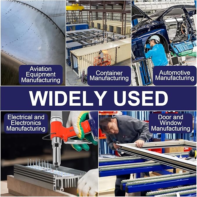 Wadoy Heavy Duty Air Rivet Gun, 3924 LBF Professional Pneumatic Pop Riveter with 5 Nosepieces (3/32", 1/8", 5/32", 3/16", 1/4"), Air Hydraulic Rivet Tool for Automotive, Metal Work & Industrial Use