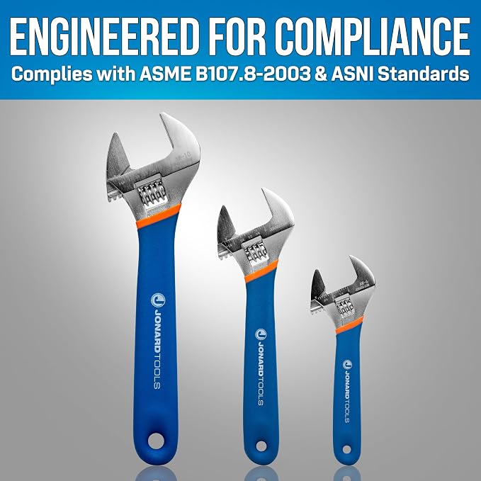 Jonard Tools AW-6810 Adjustable Wrench Extra Wide Jaw Kit With 6", 8", & 10" Wrenches