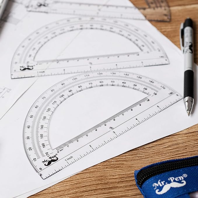 Mr. Pen- Protractor Set, 6", 3 Pack, Clear Plastic Protractors for Measuring Angles, 180° Small Protractor for Students, School, Math, Geometry, Drafting & Technical Drawing