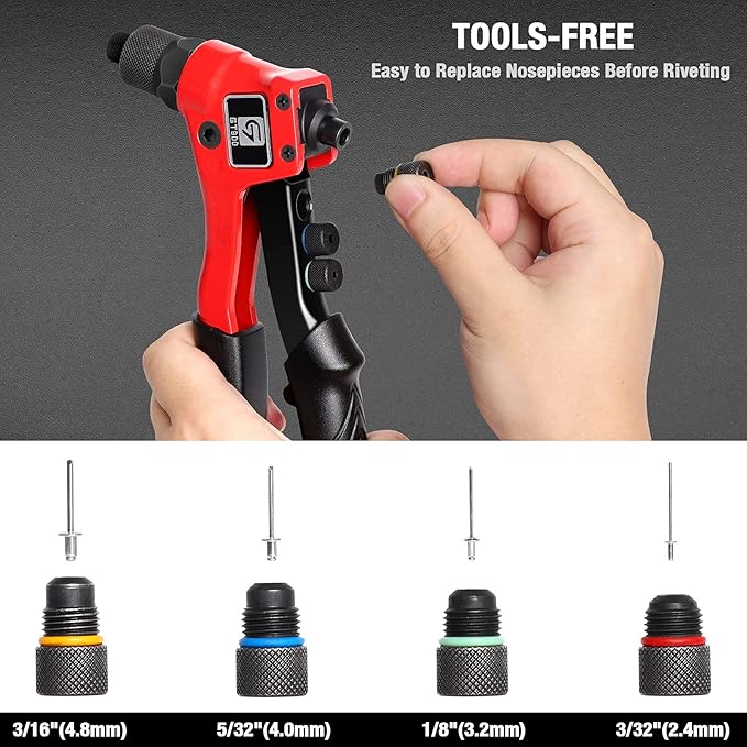 Rivet Gun, GIANTISAN Pop Rivet Tool Kit with 200 Rivets and 4 Drill Bits, Manual Hand Riveter Kit with Rugged Carrying Case