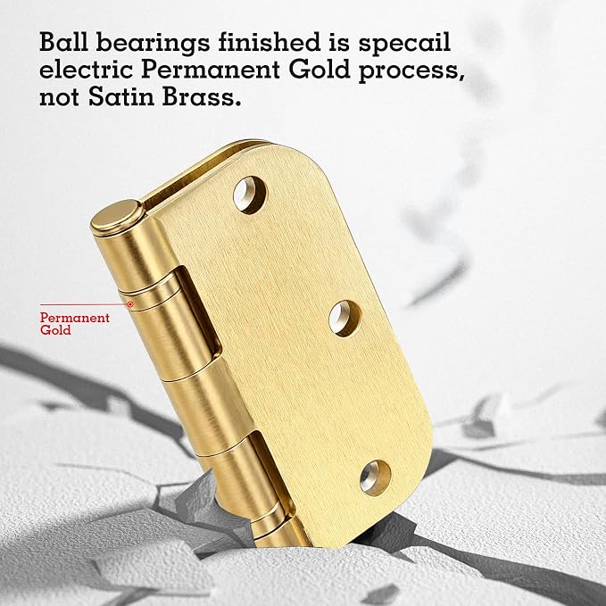 12 Pack Door Hinges 3-1/2" Satin Brushed Brass Integral Ball Bearing Hinge 3.5 Inch 5/8"Radius No Squeak Lasting Mute Interior Door Hardware Hinges 3 ½ for Doors Sturdy Office Room Decorate Essentials