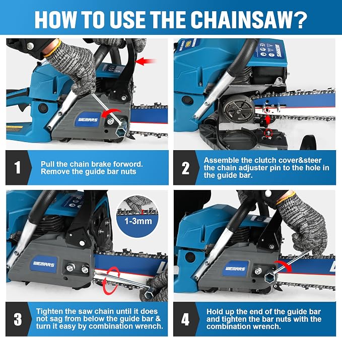 2-cycle 62CC Chainsaw Saw Gas Powered 20" Chain Saws Cordless Petrol Saw Handheld Chainsaw for Cutting Wood Trees Branches(6220C)