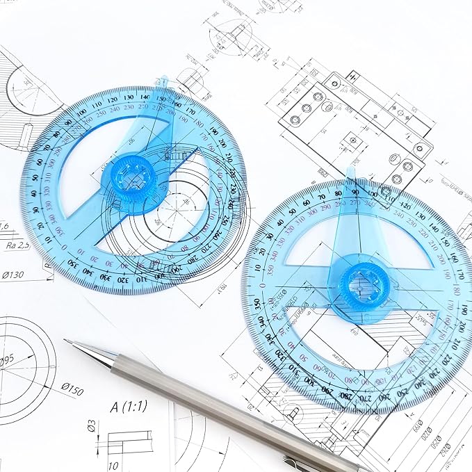 2 PCS 360 Degree Swing Arm Protractor Plastic Circle Protractor Ruler for School Classroom Drafting Angle Measurement