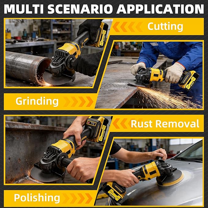 Cordless Angle Grinder: 4-1/2 Inch Brushless Battery Grinder Tool with 2X 4.0Ah Batteries＆Charger, Power Angle Grinders for Cutting, Rust Removal, Grinding, and Polishing