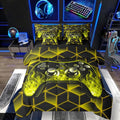 Game Consoles Bed in a Bag King Size Comforter Set 7 Pieces,Neon Geometric Gamepad Gamer Bedding Set,3D Geometric Gamer Sheet Set Yellow Flame Bed Set,Gaming Decor for Boys Bedroom Gamer Gifts