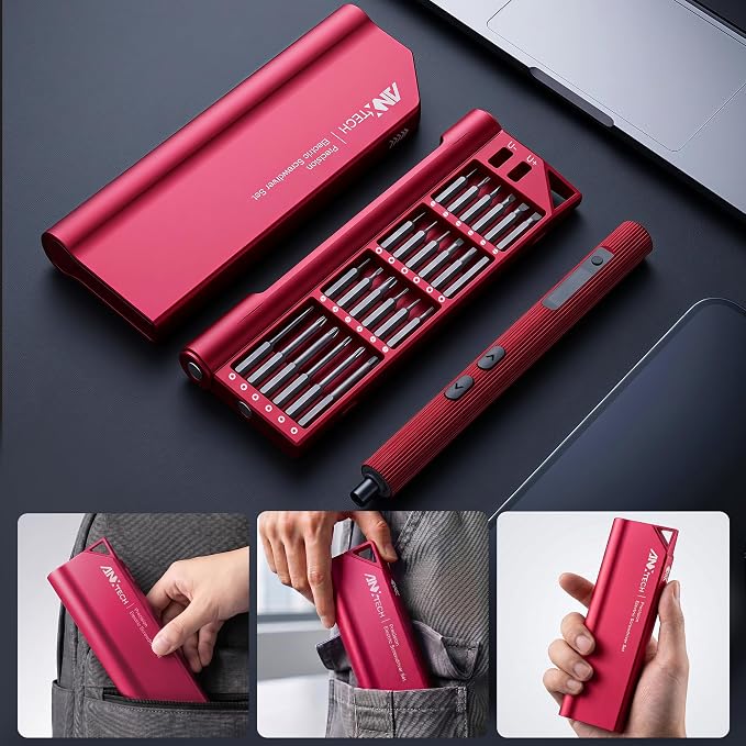 Mini Electric Screwdriver Kit, Electric Screwdriver Cordless, 48 Magnetic Bits, 3 Torque Settings, 52 in 1 Electric Screwdriver Set for Electronics, Camera, rc Cars Repair (Red)