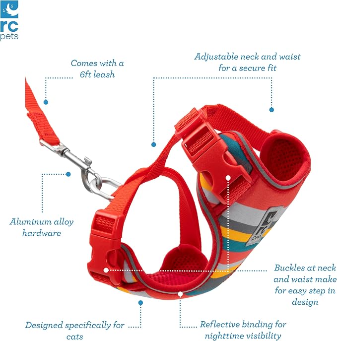 RC Pets Adventure Kitty Cat Harness | Adjustable Airmesh Vest with D-Ring and 6ft Leash for Walking and Travel | Multi Stripes, Medium