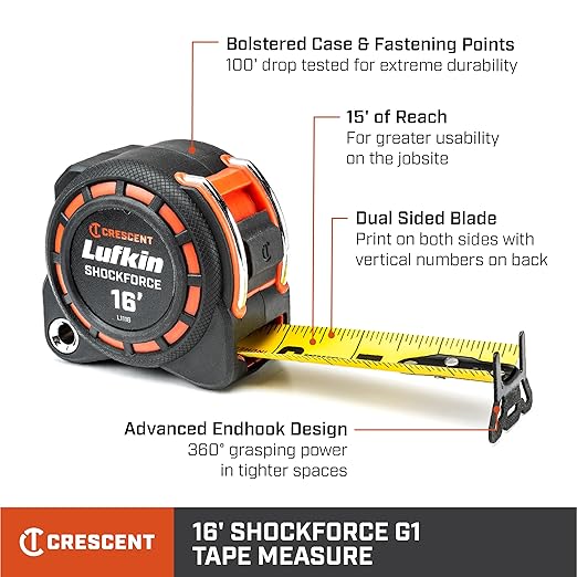 Lufkin 1-3/16" x 16' Sorce™ G1 Dual Sided Tape Measure - L1116