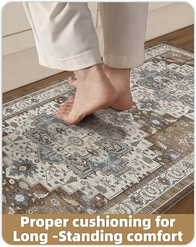 Color&Geometry Anti Fatigue Kitchen Mats for Floor 24x59, Vintage Decor, Easy Clean, Waterproof & Oil Proof, 0.4" Thick Cushioned, Non-Slip Kitchen Runner Rug for Sink, Laundry, Office, Brown
