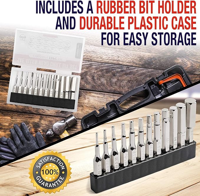 Metric Allen Wrench Drill Bit Set - Premium 12pc Complete SAE Set w/Storage Case and Bit Holder - 1.5mm - 10mm 1/4in Hex Shank Magnetic Bit Set - The GIFD Collection S2 Steel Long 2in drive heads