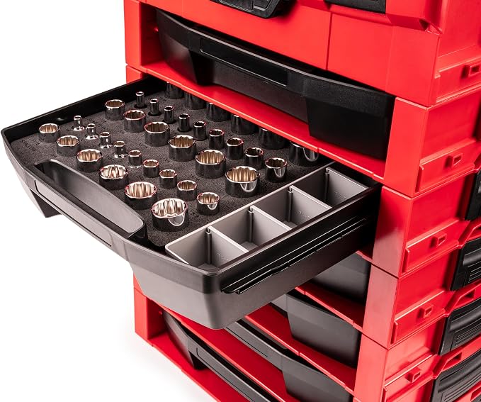 TEKTON 3/8 Inch Drive 12-Point Socket Set, 45-Piece | SHD91703 | (1/4 - 1 in.), Shallow, Semi-Deep, and Deep, Stacking Organizer, Custom Foam