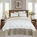 Cmfshape Floral Embroidery Quilt Set,3 Pieces California King Quilt Bedding Set,Classic Diamond Pattern Quilts,Ultra Soft Lightweight Reversible Bedspread Coverlets for All Season(Taupe,114"x102")