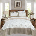 Cmfshape Floral Embroidery Quilt Set,3 Pieces King Size Quilt Bedding Set,Classic Diamond Pattern Quilts,Ultra Soft Lightweight Reversible Bedspread Coverlets for All Season(Taupe,104"x90")