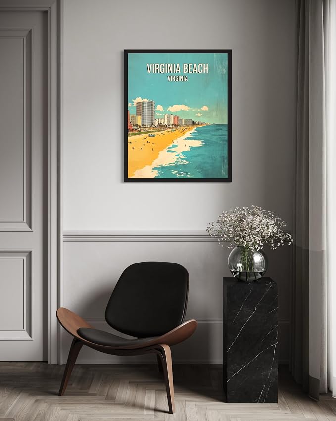 Virginia Beach Virginia Unframed Wall Art Print Poster, US Vintage Retro Beach Scenery Posters Prints for Restroom Home Picture Painting Artwork Gallery 219 (Virginia Beach Virginia, 24"L x 18"W, Unframed)