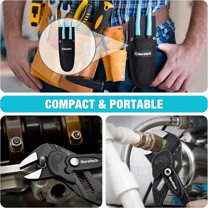 DURATECH 7-Inch Pliers Wrench, CR-V Steel Adjustable Wrench with Metric & SAE Scale, Black Finish Parallel Pliers with Storage Pouch, for Home Repair & Nut Tightening