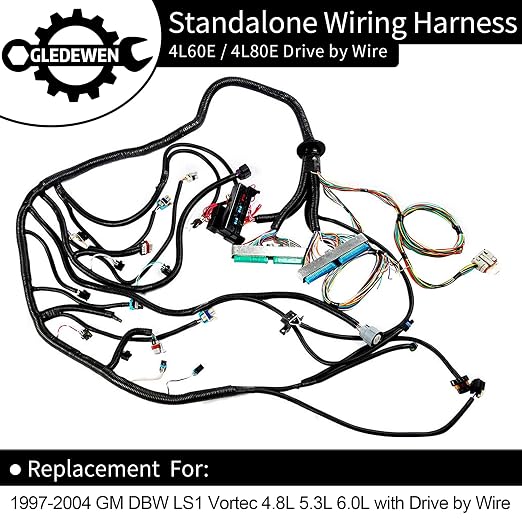 Standalone Wiring Harness, Fit for 97-04 GM LS1 Vortec Engine 4.8 5.3 6.0 L | 4L60E DBW, Green/Blue PCM, LS Swap Engine Harness, Stand Alone Wire Harness, Drive by Wire Throttle Body