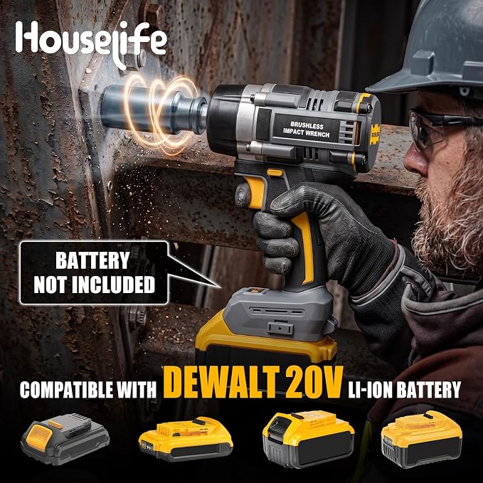 Cordless Impact Wrench 1/2 Inch Compatible with DeWalt 20V MAX Battery | Brushless Motor, High Torque, 1016 N.M(750 Ft-lbs), Variable-Speed & Auto-Stop, Lightweight, 5 Sockets, LED Light (Tool Only)