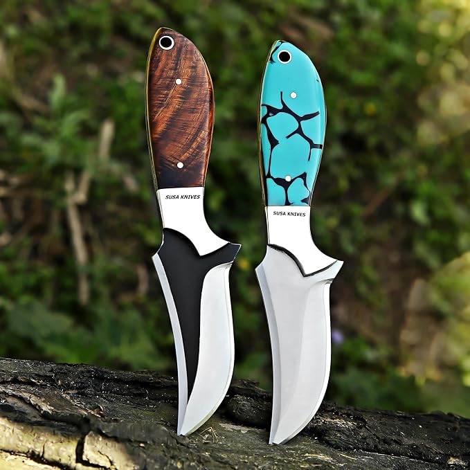 Custom Handmade 7'' fixed blade hoof rasp knife Cow boy knife Turquoise Handle Damascus steel Bull cutter, cowboy knives with pancake leather sheath (WOOD)