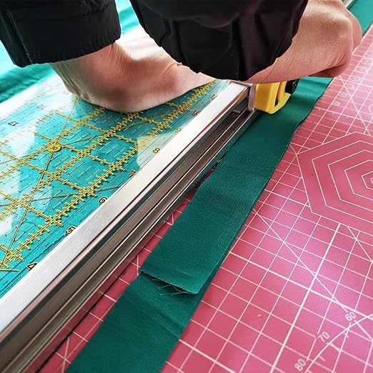 45mm Rotary Cutter and 24" L x 6" W Ruler Combo with Gridlines | Ideal Fabric Cutter for Quilting and Sewing Crafts | Comes with Two Replacement Blades