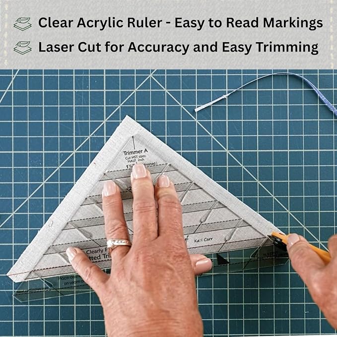 New Leaf Stitches Slotted Trimmer - Acrylic Template Ruler for Accurate Cutting and Trimming - Designed for Half-Square Triangles, Strip Piecing, Block Construction - Ideal Stencil & Tool for Quilters