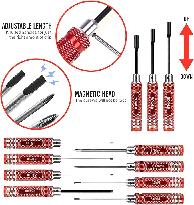 RC Car Tool Kit (27pcs), Screwdriver Set (Flat, Phillips, Hex), Pliers, Cross Wrench, Body Reamer, Stand, Polished Bar Hobby Repair Tools for Traxxas Car Quadcopter Drone Helicopter Airplane