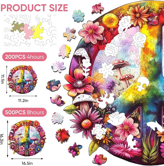 Mys Aurora Wooden Puzzles for Adults 500 Pieces, 5MM Thick Peace Jigsaw Puzzles, Unique Shape for Adults and Kids Birthday Gifts Family Puzzle Game, 16.4 x 15.1 Inches