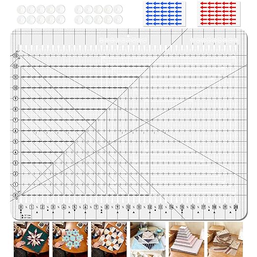 Quilting Ruler- 17-3/4in x 22in, Extra Large Slotted Quilting Ruler, Non-Slip Design, High-Quality Acrylic Cutting Template, Perform Precise Measurement and Effortless Cutting of Fabric Strip.