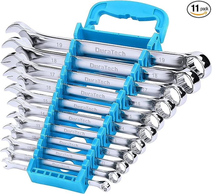 DURATECH Combination Wrench Set, Metric, 11-Piece, 8-19mm | 12-Point, CR-V Steel, Organized in Wrench Holder