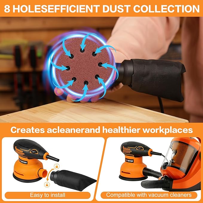 5" Orbital Sander,300W Electric Sander 5000-12000OPM Variable Speeds with 20Pcs Sandpapers,Power Orbital Sanders for Woodworking and Sanding with Vacuum Dust Collector