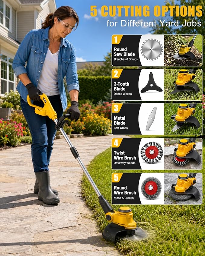 Cordless Weed Wacker for Dewalt 20V Battery(Battery Not Included), with 5 Types Blades, Brushless Motor, Lightweight Grass Trimmer/Brush Cutter for Lawn Yard Garden