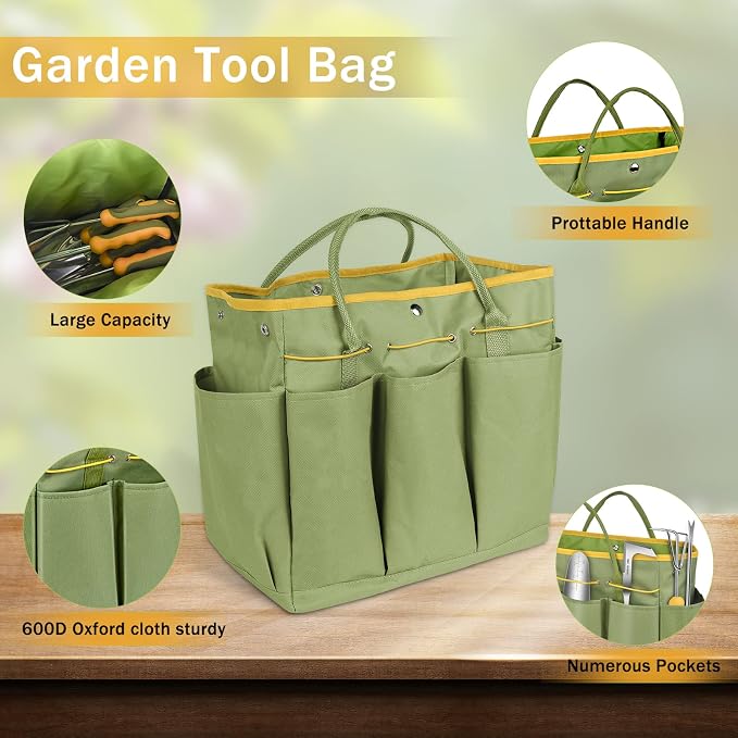 Garden Tool Set, WisaKey 9 Piece Stainless Steel Heavy Duty Gardening Hand Tools with Handle, Durable Garden Tool Bag, Gardening Gifts for Women and Men for Woman Mothers