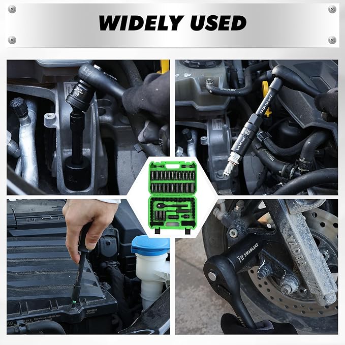 105-Piece 3/8" Drive Impact Socket Set, SAE (5/16 to 3/4 inch) and Metric (8-22mm) 6 Point CR-V Steel Socket Wrench Set, Extension Bars, Universal Joint, Ratchet Handle, Screwdriver Bit Mechanic Tool