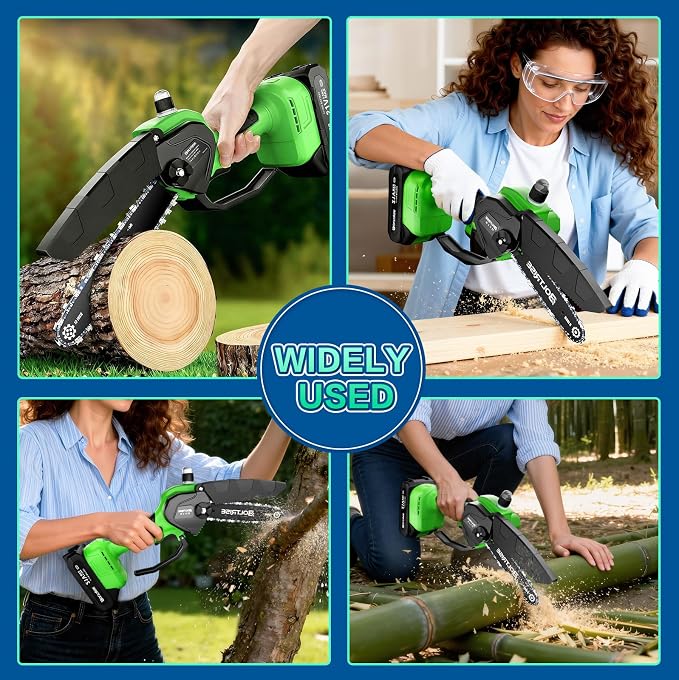 Mini Chainsaw, 6 Inch Mini Cordless Brushless Electric Chainsaw, 2×2.0Ah Batteries & Auto Oiler HandHeld Powered Chain Saw, for Tree Trimming Wood Cutting Garden and Yard Work
