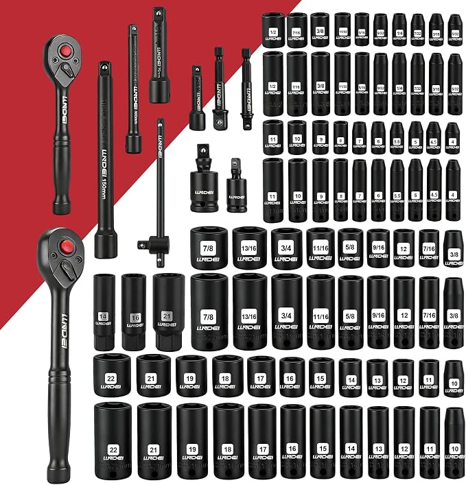 LLNDEI 151Pcs Ratchet Wrench Tool Set 1/4" 3/8" Drive Sockets Set | SAE and Metric 6 Point Sockets Set, Mechanic Tool Kit with Bits, Combination Wrench universal joint adapter.