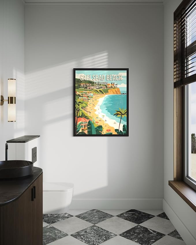 Carlsbad Beach California Wall Art Print Poster, US Vintage Retro Beach Scenery Posters Prints for Restroom Home Picture Painting Artwork Gallery 219 (Carlsbad Beach California, 24 x 36 inches, Unframed)