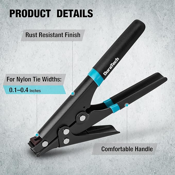 DURATECH 8-inch Zip Tie Tool, Ergonomic Cable Tie Gun for Fastening and Cutting Plastic or Nylon, Tensioning and Cutting Tool for Cable Management