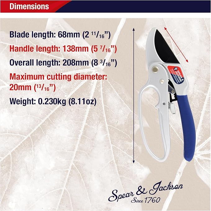 Spear & Jackson Razorsharp Ratchet Anvil Pruners, Heavy-Duty Garden Shears for Cutting Thick Branches with Ratchet Mechanism