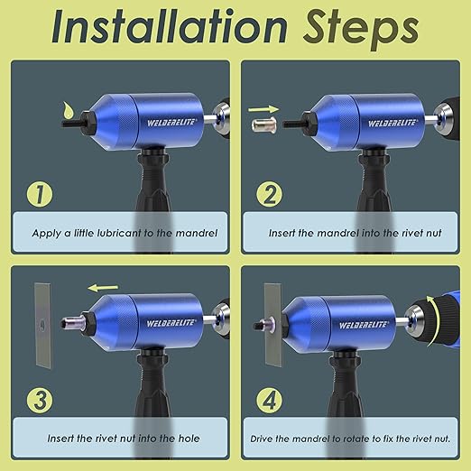 Rivet Nut Drill Adapter Kit - Dual Drive Modes: Drill/Ratchet, with 270pcs Nuts & 36pcs Mandrels (Blue)