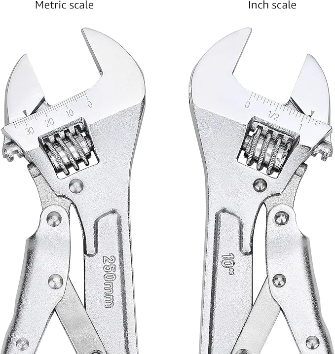 Amazon Basics 10 inch Locking Adjustable Wrench, Precision Machined, Rust Resistant, 2.7 inch x 0.75 inch