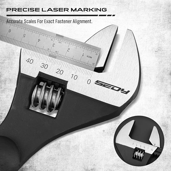 3-Piece Adjustable Spud Wrench Set, 10-inch, 12-inch, 16-inch, SAE and Metric Scale Marked, CR-V Steel with Black Oxide Finish (Pack of 2)