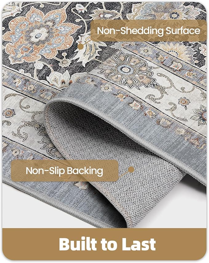 Color&Geometry Vintage Kitchen Rugs Sets of 3, Machine Washable 4mm Ultra Thin Stain Resistant Kitchen Floor Mats, Non Slip TPE Backing Runner for Sink,Hallway,Laundry,Entryway (2x3+2x5+2x7)