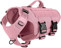 ICEFANG No Pull Tactical Dog Harness for Medium Dogs,Adjustable Dog Vest | Control Handle,MOLLE Panel,Front Hook,3 Leash Clips,Soft Padded,for walking training,Pink,Medium