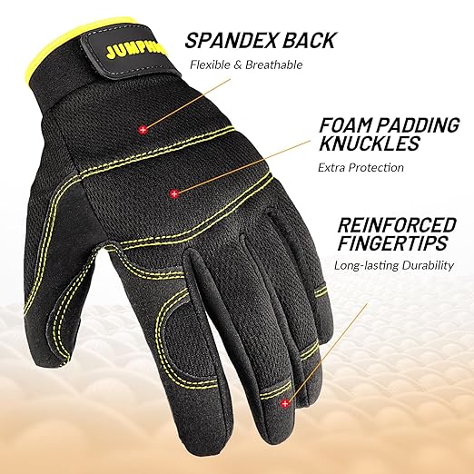 Safety Work Gloves 2 Pairs, Men's Utility Mechanic Working Gloves for Gardening Construction, Touchscreen Compatible, Flexible Breathable Fit, Knuckles & Palm (M)