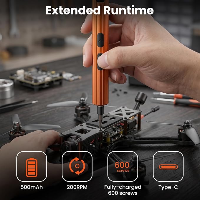 52-in-1 Electric Precision Screwdriver Set, Mini Electric screwdriver, 48 S2 Bits with ABS Magnetic Storage, for precision repair of watch, camera, Laptop, Gaming Consoles (Orange)
